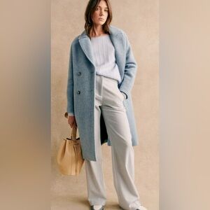 Sézane Jim wool blend coat vintage blue NWT